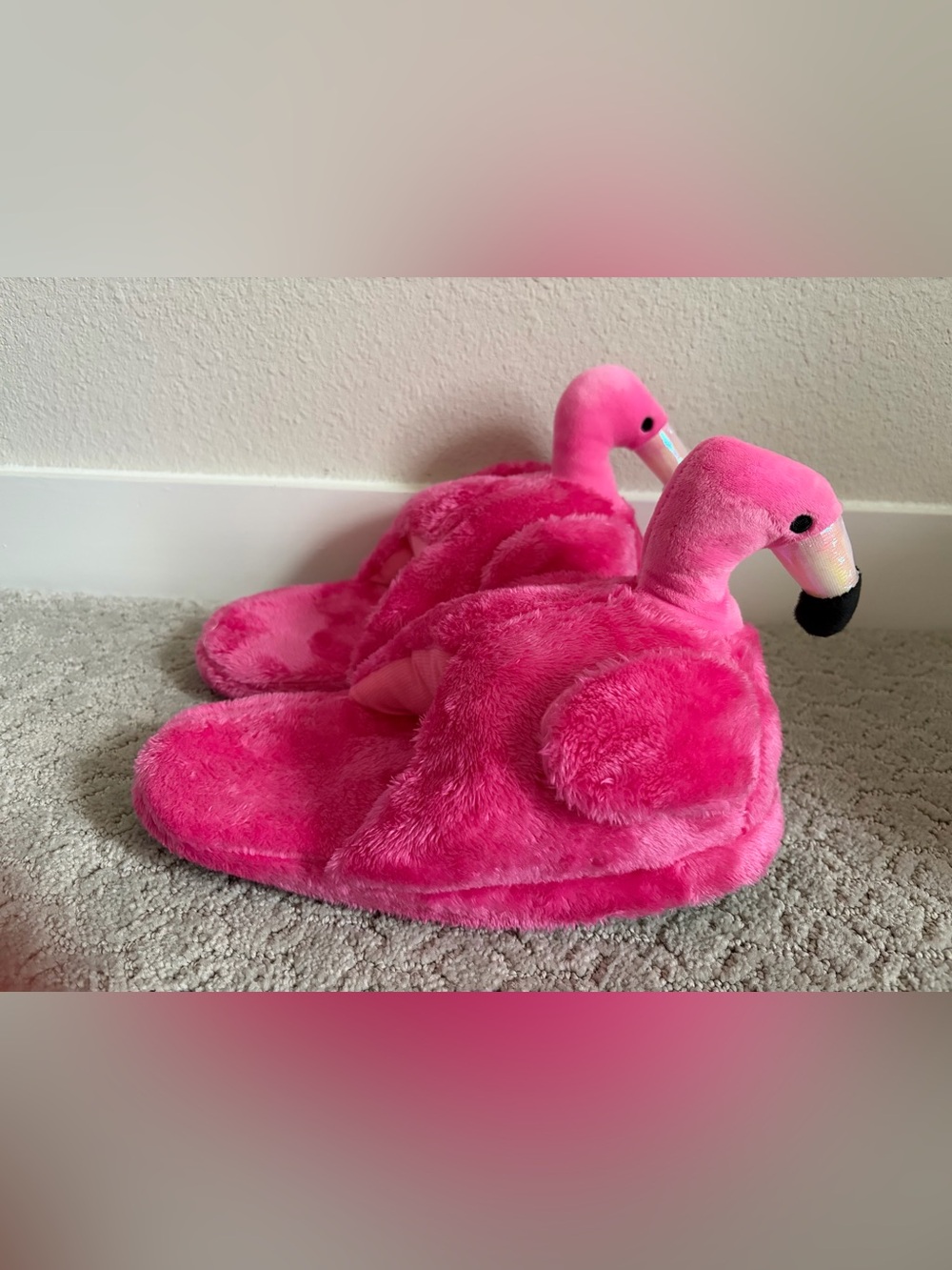 Plush Flamingo Slippers - Bright Pink